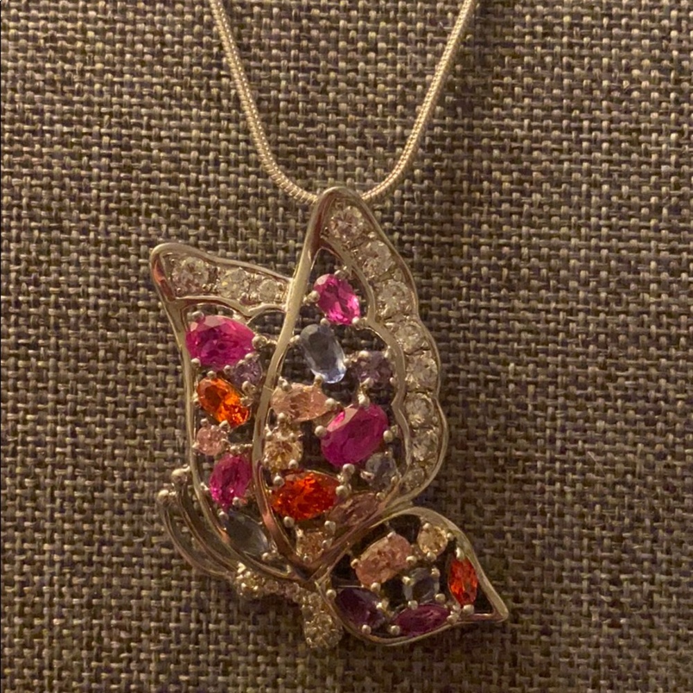 Sterling silver multiple color stone necklace